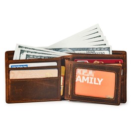 BRASS TACKS Leathercraft Men's Portrait Slim Bifold Vintage Design Minimal Genuine Leather Wallet with Card Slots