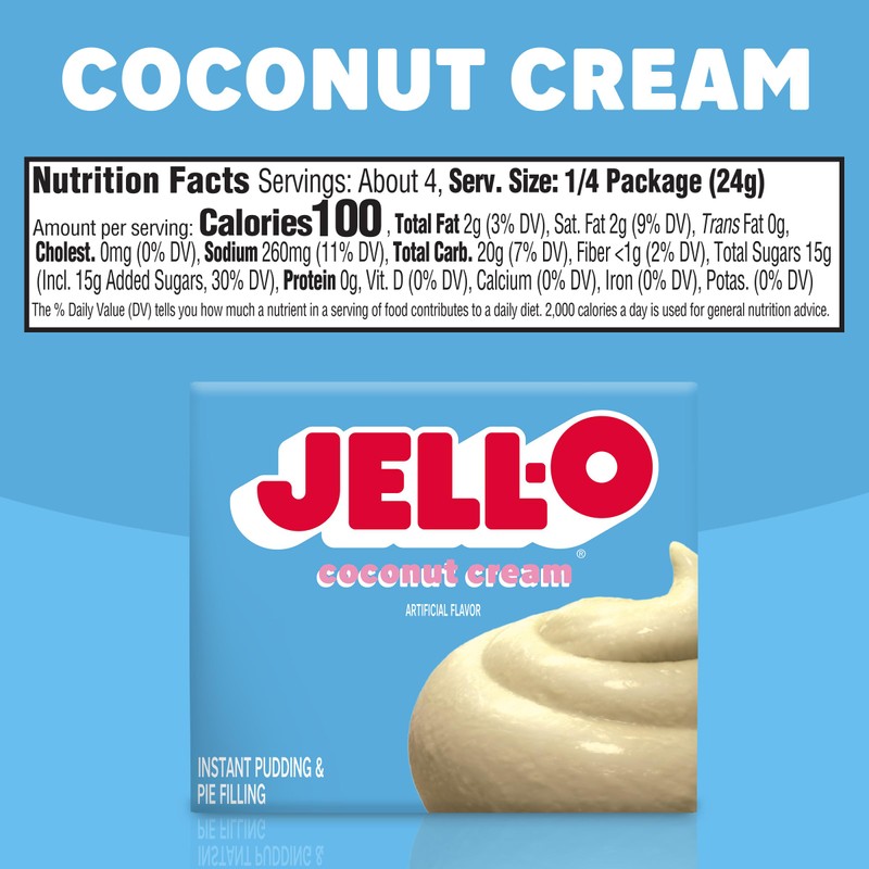 Jell-O Coconut Cream, Instant Pudding & Pie Filling, 3.4 oz