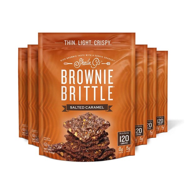 Sheila G's Brownie Brittle Low Calorie, Sweets & Treats Dessert, Healthy Chocolate, Thin Sweet Crispy Snack - Rich Brownie Taste with a Cookie Crunch - Salted Caramel, 5 Ounce (Pack of 6)