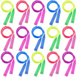 Elcoho 15 Pack Colorful Kids Jump Rope Set Adjustable Plastic Kids Jump Rope Skipping Rope Outdoor Jump Ropes Great Party Favor