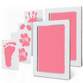KIWOP 2 piezas Kit de Huellas de Manos y Huellas sin Tinta, Hojas Almohadilla de Tinta para Manos y Huellas de Bebé, Recuerdo del Recién Nacido, Graba con Cuidado Cada Momento de Vida de tu Bebé (Rosa)