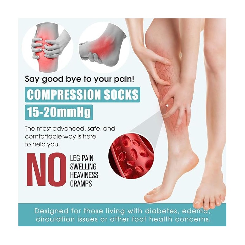 8 Pairs Compression Socks for Women & Men, 15-20 mmHg