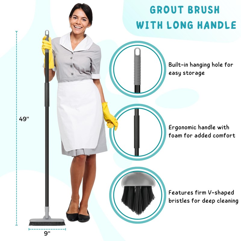 Grout Brush with Long Handle, 49'' Tile Cleaner Tool for