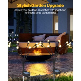 Sunco Solar Firefly Pathway Lights, Swaying Outdoor Garden Landscape Lighting, 2400K Warm White, Waterproof Yard Patio Ground Lights, Cross Spike Stake for Easy in Ground Install 3 Pack