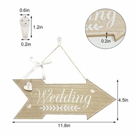 WANDIC Wedding Wood Hanging 1 Piece Arrow Wooden Sign Arrow Wedding Sign for Wedding Decoration Table Home Door Wall Decor