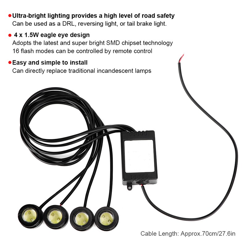 12V 6W 4in1 LED Eagle Eye Emergency Strobe Lamp Wireless