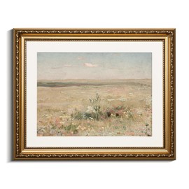 VIYYIEA Gold Framed Wall Art Canvas Print - Vintage Meadow Landscape Oil Painting - Farmhouse Wall Decor - Flower Art - French Decor for Living Room & Cozy Bedroom - 13x16in
