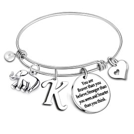 Nimteve Initial Charm Bracelets for Women Elephant Charm Bracelet Gifts for Women Inspirational Bangle Bracelets 26 Letters Alphabet Initial Bracelets Heart Birthday Jewelry Presents (K)
