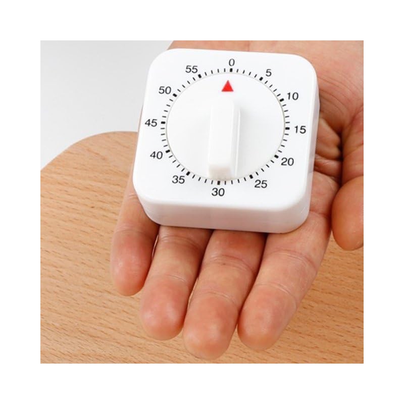 White Timer Clock Square 60-Minute Mechanical Kitchen Timer Wind up