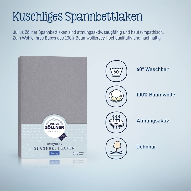 Julius Zöllner Jersey Fitted Sheet 90 x 40 cm Anthracite