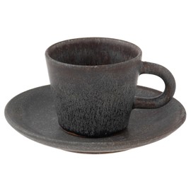 Marui Pottery MR-3-4388 Shigaraki Ware Hechimon Cup & Saucer, Capacity Approx. 5.6 fl oz (160 ml), Black Kiln Hen, Brown