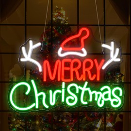 Ineonlife Merry Christmas Neon Sign for Bedroom Wall Decor, LED Light Christmas Signs Indoor Decor, Acrylic Board Neon Signs for Wall Decor for Christmas Party(16.5" x 10.6" / USB POWER)