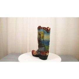 Ebros Gift Rustic Western Oil Derrick Pump Jack USA Flag Cowboy Boot Flower Vase Planter