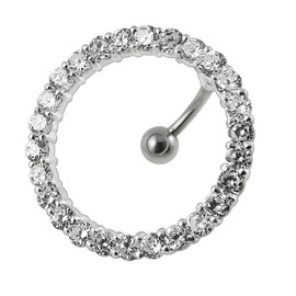 Clear Gemstone Fancy Studded Circular Reverse Bar 925 Sterling Silver with Stainless Steel Belly Button Navel Rings