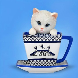 The Hamilton Collection Poised Purr-Fection Collection Issue #3: Overflowing with Peace Blue Willow Teacup Sculpture Inspired by Timeless Chinese Love Legend 3.5-inches