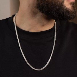 Pori Jewelers Mens Solid 925 Sterling Silver 4MM Franco Box Chain Necklace 22" Made in Italy