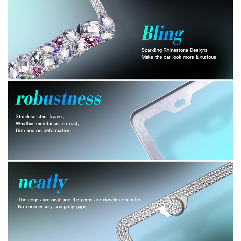 Murimt Sparkly Rhinestone Car License Plate Frames 1 Pack Diamond