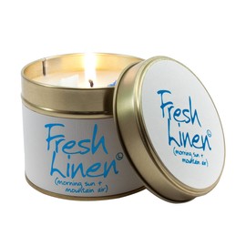 Lily-Flame Fresh Linen Tin, White, 7.7cm l x 7.7cm w x 6.6cm h