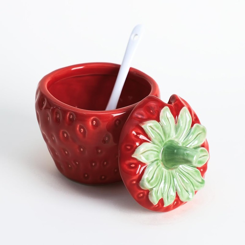 WAIT FLY Strawberry Ceramic Sugar Bowl with Lid, Sugar Container,