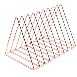Cq - Revistero de hierro triángulo para revistas, 10 secciones para decoración del hogar, oficina, color oro rosa