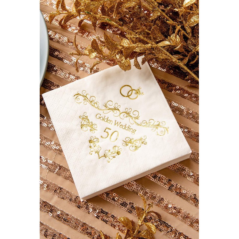 Crisky 50th Anniversaray Napkins, Gold Foil Text, 50th Anniversary Party