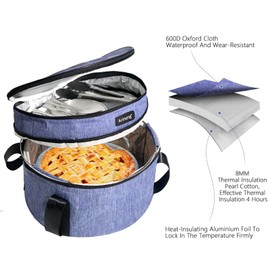 Arineng Pie Carrier, Hard-Sided Design, Insulated Bag For Casseroles, Round Insulated Cooler, Pie Tray With Lid And Handle For Hot And Cold Food Casserole Trays (Purple)