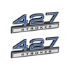 427 Stroker 7.0 Liter Engine Emblems in Chrome & Blue Trim - 4" Long Pair