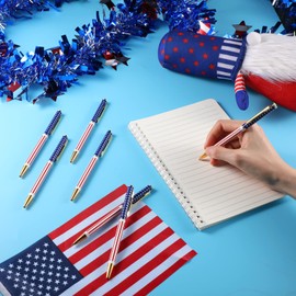 Gueevin 60 Pcs American Flag Ballpoint Pen Patriotic Metal Pens USA Themed Slim Retractable Pens Bulk Black Ink 0.7 mm 4th of July Pens for Independence Day Veteran Swat Souvenir Gifts (Gold)