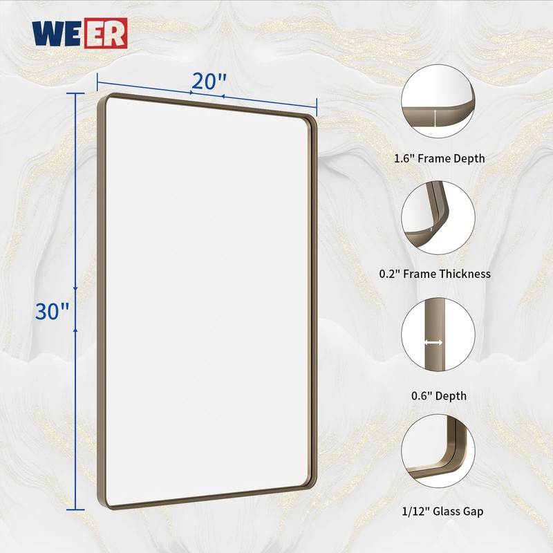 WEER 24x32 Inch Bronze Bathroom Mirror - Brushed Bronze Frame