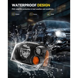 KAC Headlight Assembly Set for 2001-2004 Frontier, Black Housing Waterproof Headlamps, Left/Right Side, OEM NI2503130, NI2502130