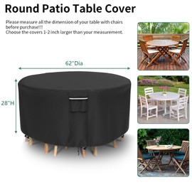 Round Patio Furniture Covers, Waterproof Outdoor Table Cover, Heavy Duty 500D Round Patio Table & Chairs Cover, Outdoor Covers for Patio Table, 62" Dia x 28" H -Black