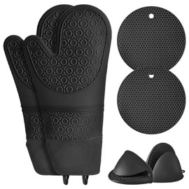 Nasjac 6 Piezas Guantes de Barbacoa de Silicona, Guantes Asador de Parrilla y Guantes de Horno y Soportes para Ollas, Resistente a Altas Temperaturas Utensilios de Cocina para Cocina y Horneado