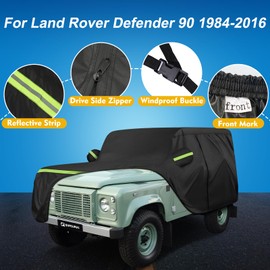 QUNSUNUS Car Cover for Land Rover Defender 90 1984-2016, Waterproof Car Covers with Cotton Lining, All Weather Cover with Straps and Zipper for Wind, Sun and Dust Protection