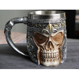 Tattva Tactical Skull Barrel Mug Rustic Medieval Feast 550ML Stainless Steel Norse Tankard Cup