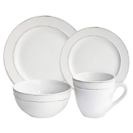 American Atelier Olivia Round 16 Piece Dinnerware Set, White, 10.4x10.4"