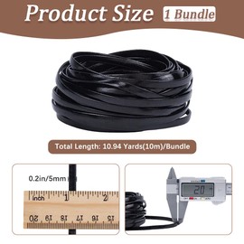 GORGECRAFT 10 m Metallic Leather Braided Cord 5 mm Black for Folding PU Leather Strips Cord Flat Soft Leather Trim for DIY Sewing Crafts Belt Bracelets Jewellery Making