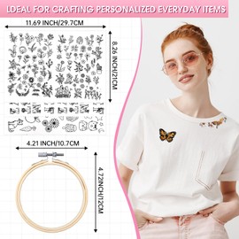 116 piezas de 3 hojas de calcomanía estabilizador soluble en agua A4 para bordado, papel de bordado, estabilizadores de bordado, con patrones de flores para bordado, costura a mano, amor (flor y