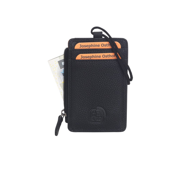 Josephine Osthoff Bonn Lanyard Black Genuine Leather with RFID Protection,