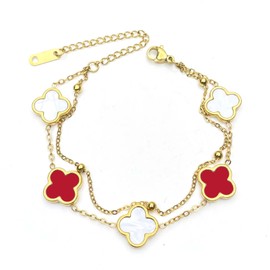 podafu Clover Bracelet for Women,18K Gold-plated Fashion Four Leaf Clover Bracelet Jewelry Gifts for Cute Elegant Women (Red/white)