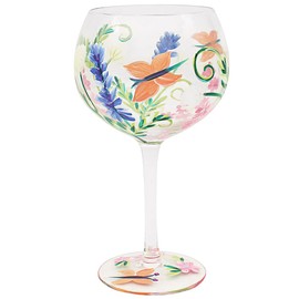 lesser and pavey LP48090 Hand Painted Gin Glass | Botanical & Butterflies | 1 Piece-9x9x21 cm Accessory, Multicolored