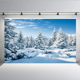 Aisnyho Winter Snowy Scenery Backdrop Forest Pine Tree Wonderland Backdrops Background for Photography Portrait Decorations New Year Xmas Picture Banner (7x5FT)
