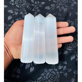 3pcs Set Natural Selenite Tower, Selenite Point, Selenite Obelisk, Flashy Selenite Crystal Wand, Crystal Tower, Crystal Points