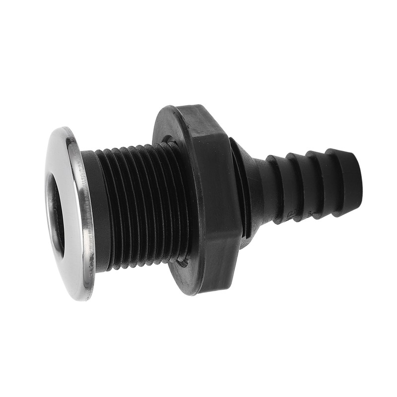 Boat 3/4in Through Hull Scupper Drain Straight Black with Stainless