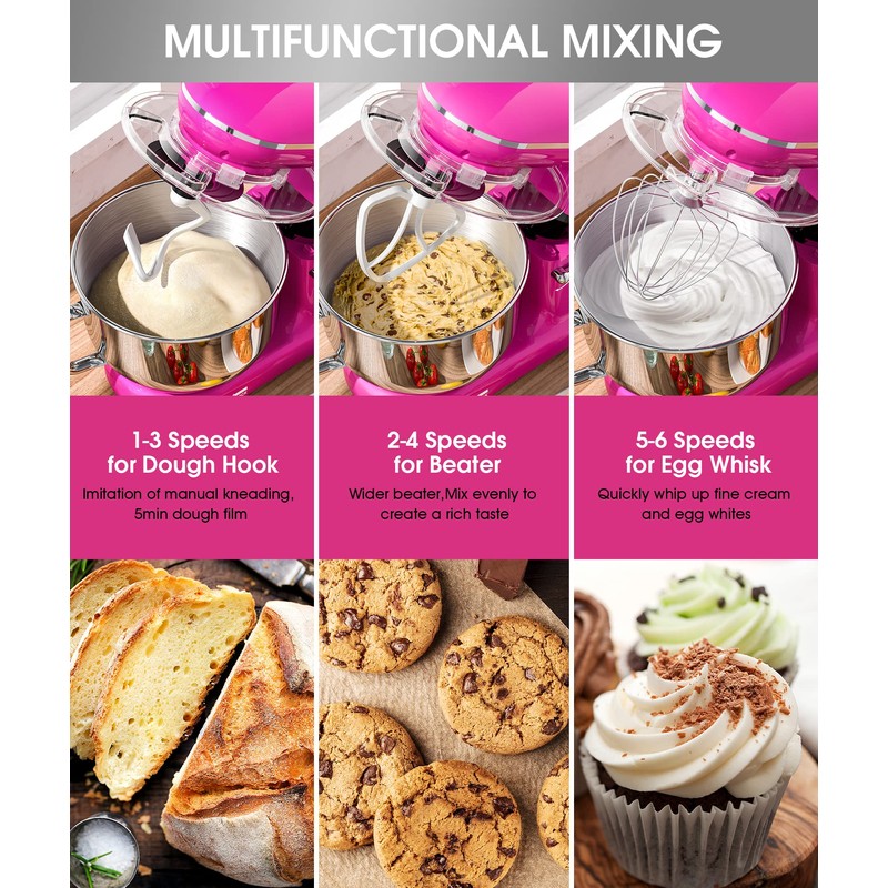 Facelle Facelle Stand Mixer, Electric Kitchen Mixer, 660W 6 Speed