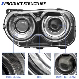 LEAVAN Headlights Assembly Fit for Dodge Challenger 2015 2016 2017 2018 2019 2020 Black Housing Halogen Headlamps With Bulb(Driver Side)