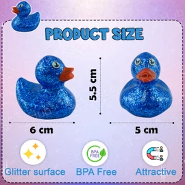 6Pcs Glitter Plastic Duck Toys | 6cm Baby Bath Shower Decorations| Birthday Party Favors, Summer Beach and Pool Activity Supplies, Assortment Duckies for Kids 1+ Years