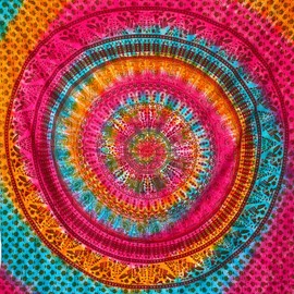 MOMOMUS Mandala Tapestry Hippie, Boho or Psychedelic XXL - Tie-Dye, 100% Cotton, Unique Pattern - Multicoloured, 210 x 230 cm