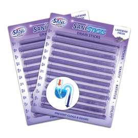 SANI 360° Sani Sticks Drain Cleaner and Deodorizer, Enzyme Pipe Cleaners, Eliminate Odors, Prevent Clogged Drains, Safe for Sinks, Bathtub Drains, Septic Tanks, 24 Count, Lavender Scent