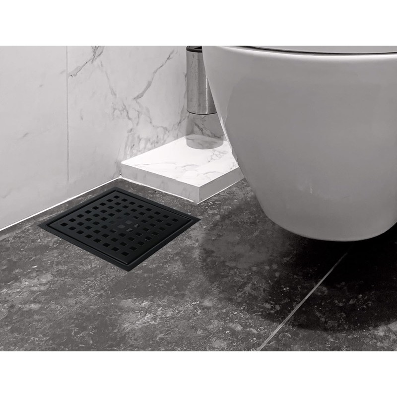 6 Inch Square Shower Drain Kit, Matte Black 304 Stainless