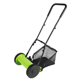 12 Inch Manual Push Reel Lawn Mower, Push Lawn Sweeper with 5 Blades and Collection Bag, Adjustable Manual Lawn Mower for Picking Up Leaves, Grass and Debris on Lawns